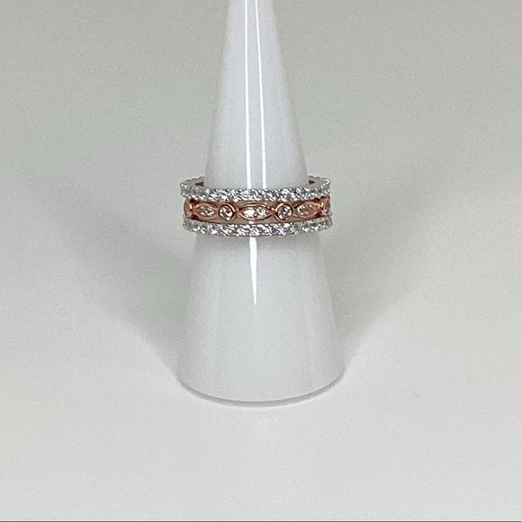 Sizes 4-10, 3 Pc Two Tone .925 Cz Eternity Band Ring Set - Picture 16 of 16